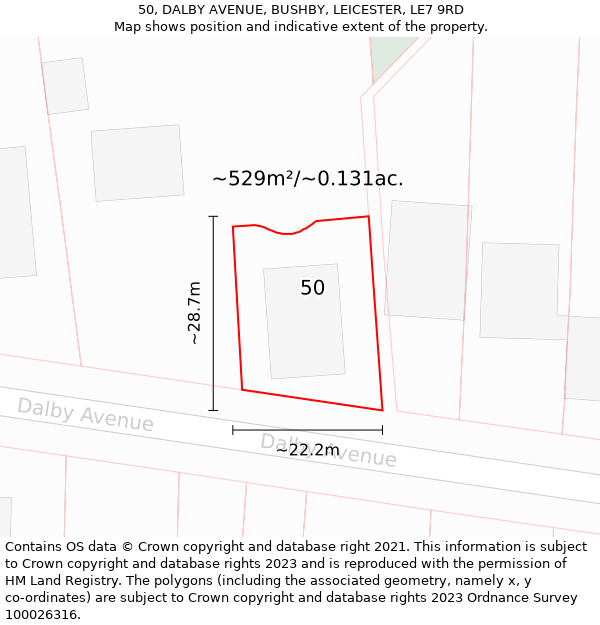 50, DALBY AVENUE, BUSHBY, LEICESTER, LE7 9RD: Plot and title map