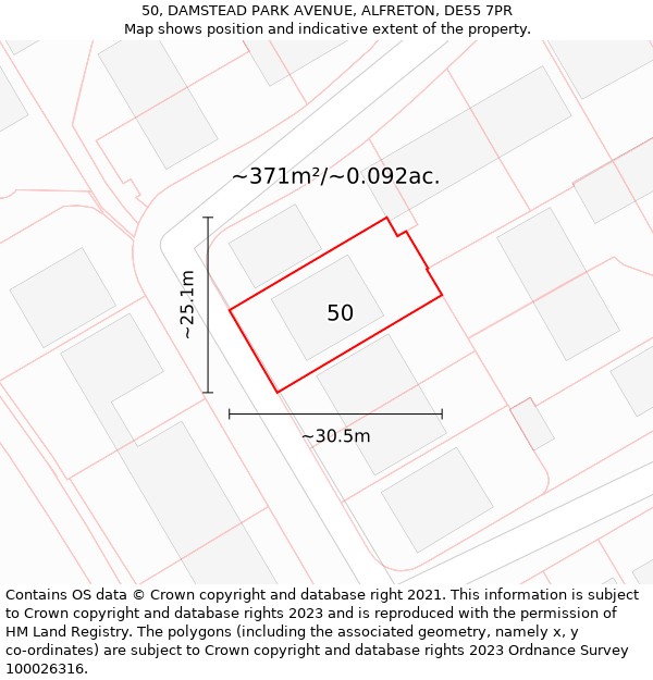 50, DAMSTEAD PARK AVENUE, ALFRETON, DE55 7PR: Plot and title map