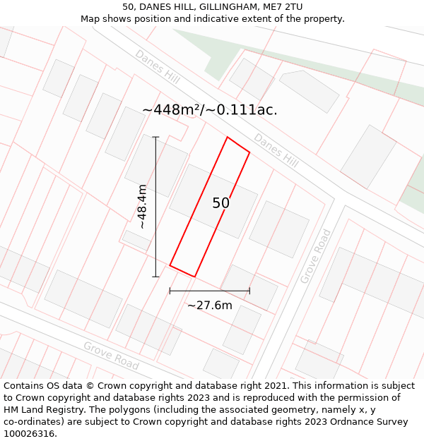 50, DANES HILL, GILLINGHAM, ME7 2TU: Plot and title map