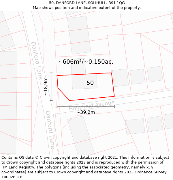 50, DANFORD LANE, SOLIHULL, B91 1QG: Plot and title map