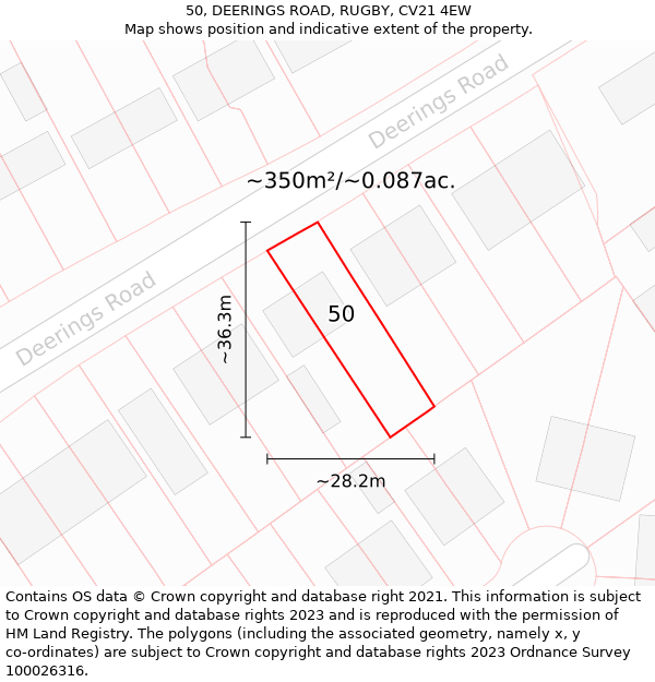 50, DEERINGS ROAD, RUGBY, CV21 4EW: Plot and title map