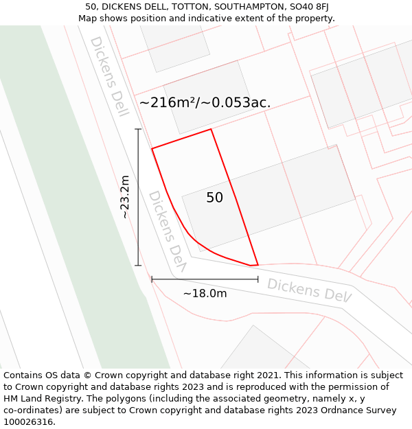 50, DICKENS DELL, TOTTON, SOUTHAMPTON, SO40 8FJ: Plot and title map