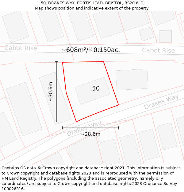 50, DRAKES WAY, PORTISHEAD, BRISTOL, BS20 6LD: Plot and title map