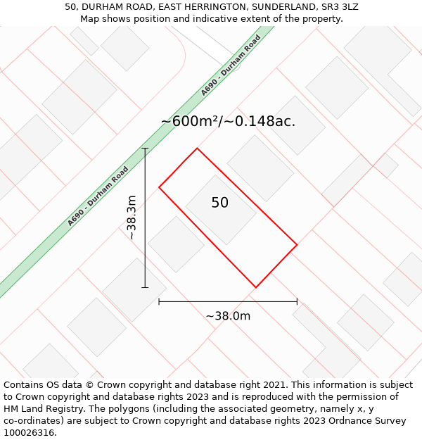 50, DURHAM ROAD, EAST HERRINGTON, SUNDERLAND, SR3 3LZ: Plot and title map