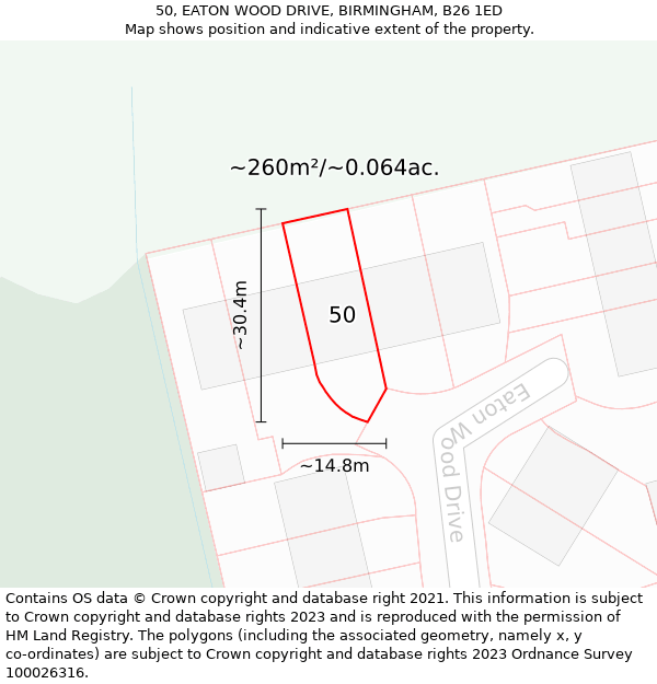 50, EATON WOOD DRIVE, BIRMINGHAM, B26 1ED: Plot and title map