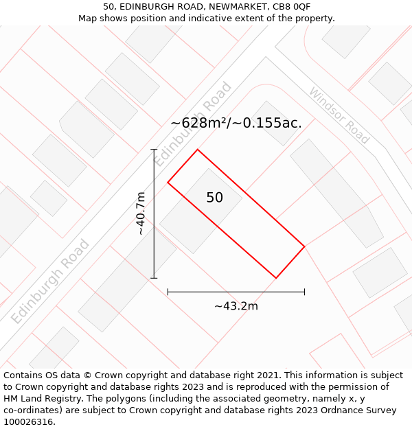 50, EDINBURGH ROAD, NEWMARKET, CB8 0QF: Plot and title map