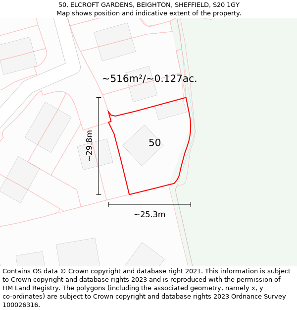 50, ELCROFT GARDENS, BEIGHTON, SHEFFIELD, S20 1GY: Plot and title map
