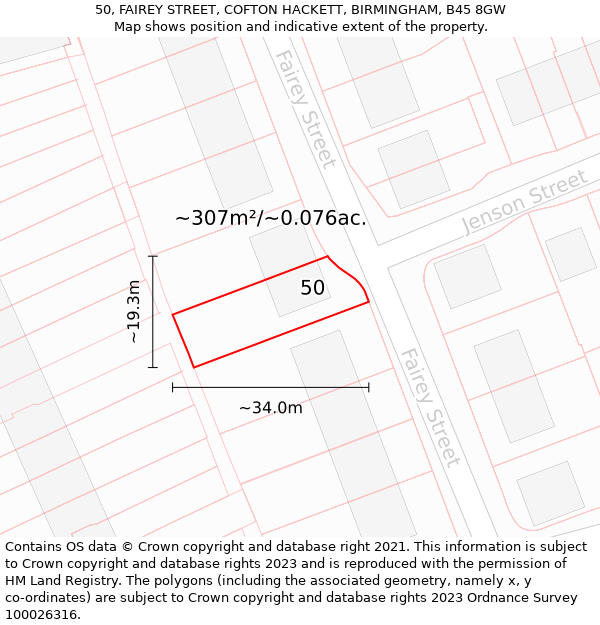 50, FAIREY STREET, COFTON HACKETT, BIRMINGHAM, B45 8GW: Plot and title map