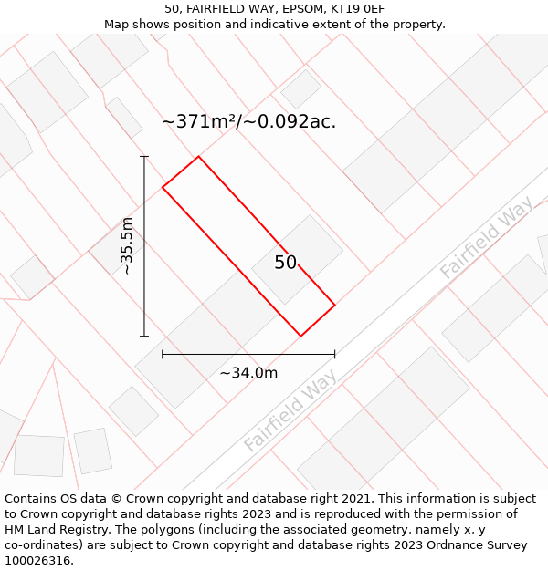 50, FAIRFIELD WAY, EPSOM, KT19 0EF: Plot and title map