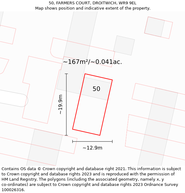 50, FARMERS COURT, DROITWICH, WR9 9EL: Plot and title map