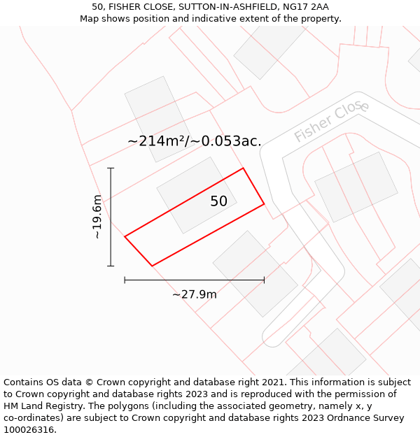 50, FISHER CLOSE, SUTTON-IN-ASHFIELD, NG17 2AA: Plot and title map