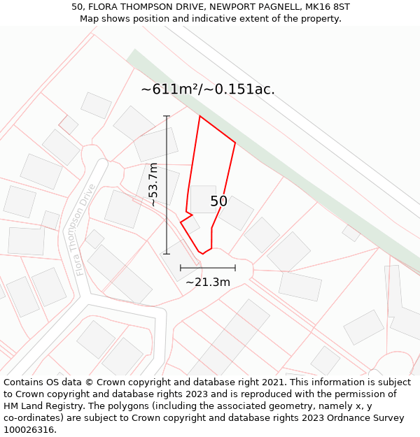 50, FLORA THOMPSON DRIVE, NEWPORT PAGNELL, MK16 8ST: Plot and title map