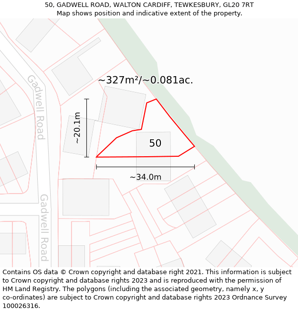 50, GADWELL ROAD, WALTON CARDIFF, TEWKESBURY, GL20 7RT: Plot and title map