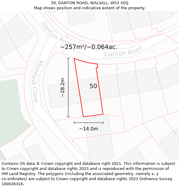 50, GANTON ROAD, WALSALL, WS3 3XQ: Plot and title map