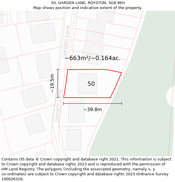 50, GARDEN LANE, ROYSTON, SG8 9EH: Plot and title map