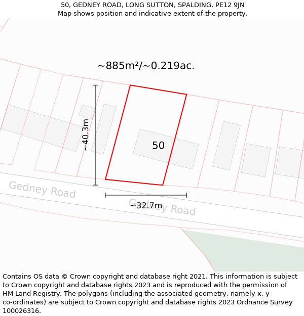 50, GEDNEY ROAD, LONG SUTTON, SPALDING, PE12 9JN: Plot and title map