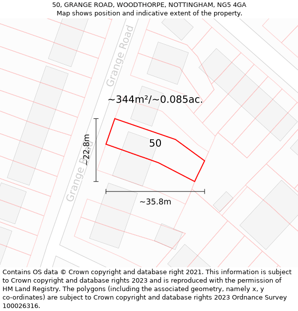 50, GRANGE ROAD, WOODTHORPE, NOTTINGHAM, NG5 4GA: Plot and title map