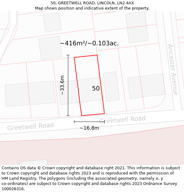 50, GREETWELL ROAD, LINCOLN, LN2 4AX: Plot and title map