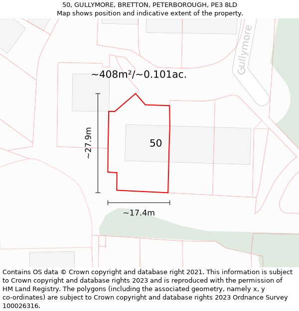 50, GULLYMORE, BRETTON, PETERBOROUGH, PE3 8LD: Plot and title map