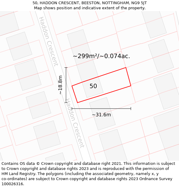 50, HADDON CRESCENT, BEESTON, NOTTINGHAM, NG9 5JT: Plot and title map