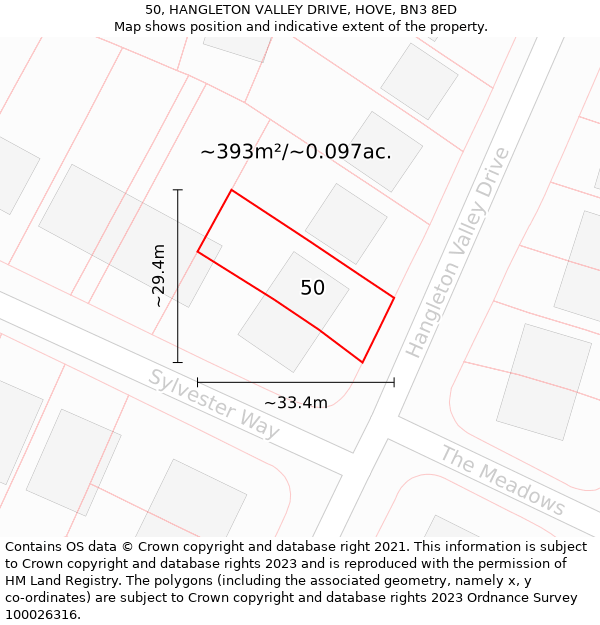 50, HANGLETON VALLEY DRIVE, HOVE, BN3 8ED: Plot and title map
