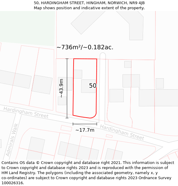 50, HARDINGHAM STREET, HINGHAM, NORWICH, NR9 4JB: Plot and title map