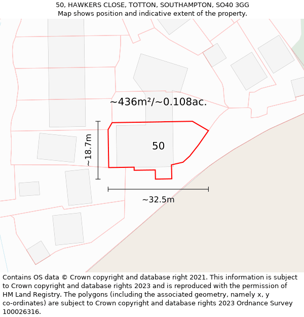 50, HAWKERS CLOSE, TOTTON, SOUTHAMPTON, SO40 3GG: Plot and title map