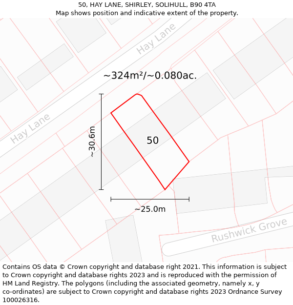 50, HAY LANE, SHIRLEY, SOLIHULL, B90 4TA: Plot and title map