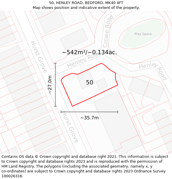 50, HENLEY ROAD, BEDFORD, MK40 4FT: Plot and title map