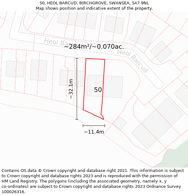 50, HEOL BARCUD, BIRCHGROVE, SWANSEA, SA7 9NL: Plot and title map