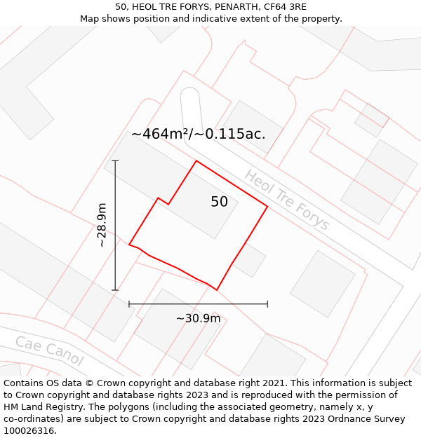 50, HEOL TRE FORYS, PENARTH, CF64 3RE: Plot and title map