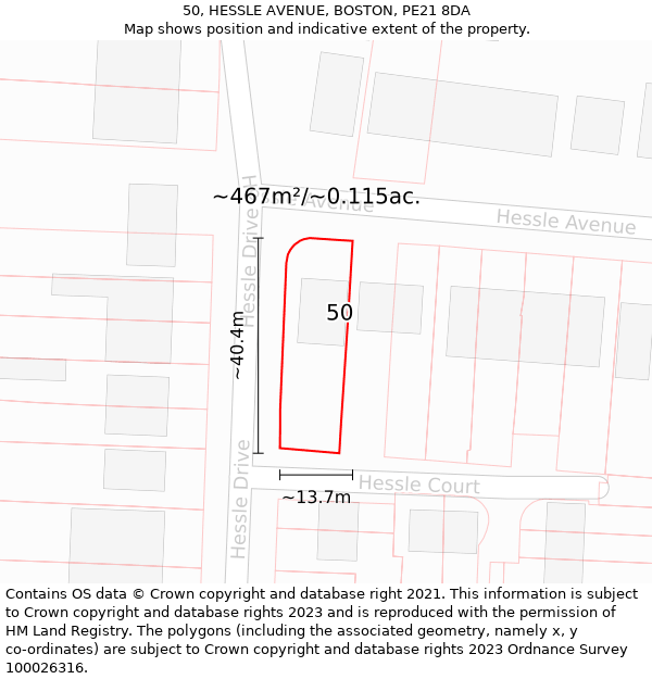 50, HESSLE AVENUE, BOSTON, PE21 8DA: Plot and title map