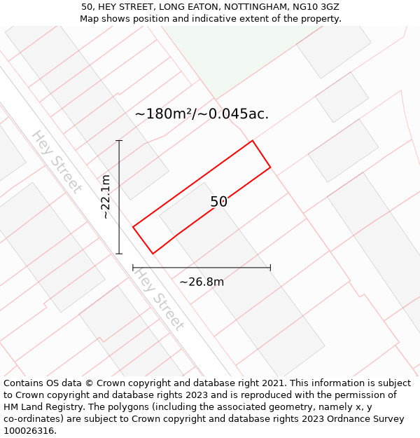 50, HEY STREET, LONG EATON, NOTTINGHAM, NG10 3GZ: Plot and title map