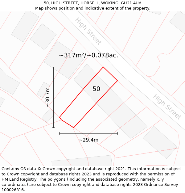 50, HIGH STREET, HORSELL, WOKING, GU21 4UA: Plot and title map