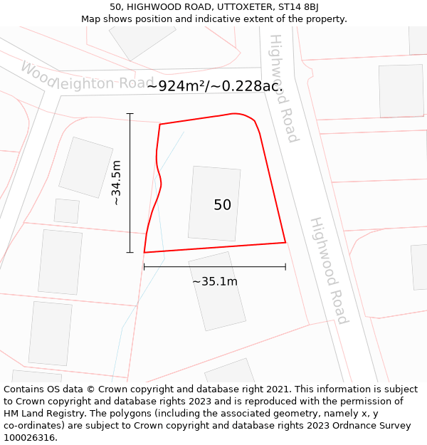 50, HIGHWOOD ROAD, UTTOXETER, ST14 8BJ: Plot and title map