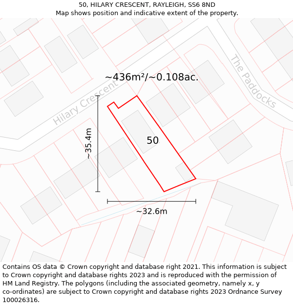 50, HILARY CRESCENT, RAYLEIGH, SS6 8ND: Plot and title map