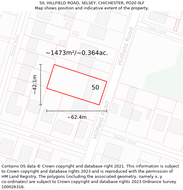 50, HILLFIELD ROAD, SELSEY, CHICHESTER, PO20 0LF: Plot and title map