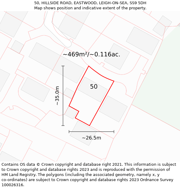 50, HILLSIDE ROAD, EASTWOOD, LEIGH-ON-SEA, SS9 5DH: Plot and title map