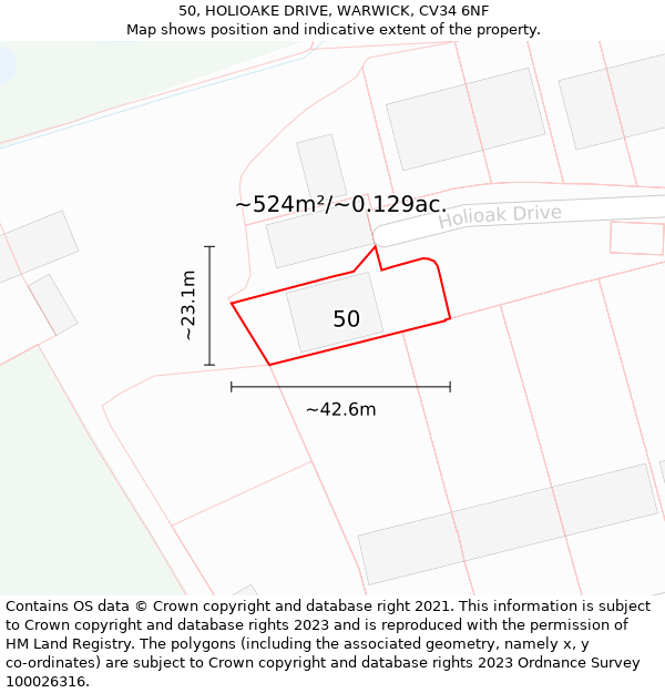 50, HOLIOAKE DRIVE, WARWICK, CV34 6NF: Plot and title map