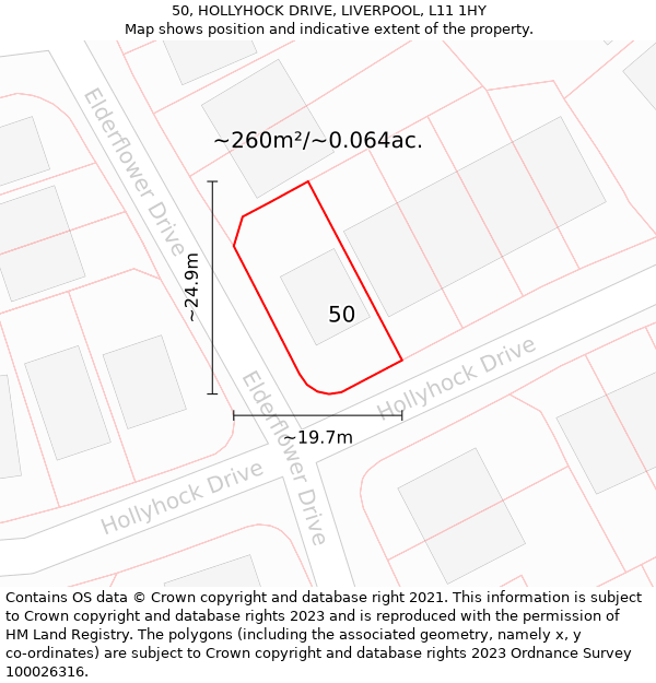 50, HOLLYHOCK DRIVE, LIVERPOOL, L11 1HY: Plot and title map