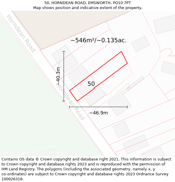 50, HORNDEAN ROAD, EMSWORTH, PO10 7PT: Plot and title map