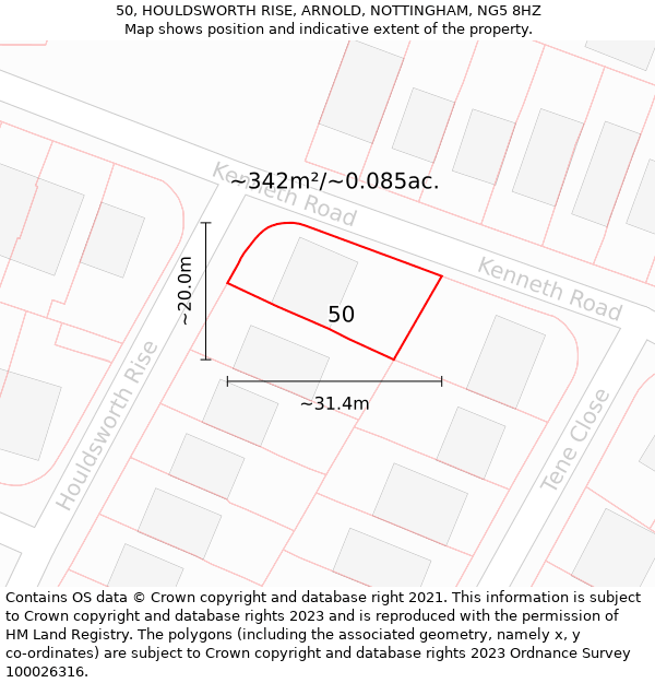 50, HOULDSWORTH RISE, ARNOLD, NOTTINGHAM, NG5 8HZ: Plot and title map