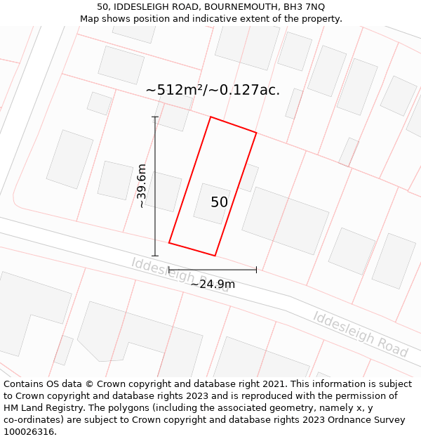 50, IDDESLEIGH ROAD, BOURNEMOUTH, BH3 7NQ: Plot and title map