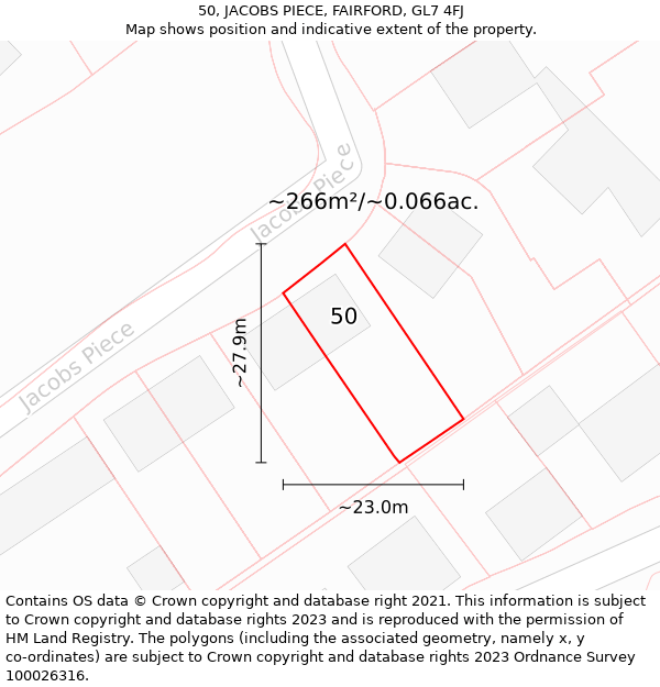 50, JACOBS PIECE, FAIRFORD, GL7 4FJ: Plot and title map