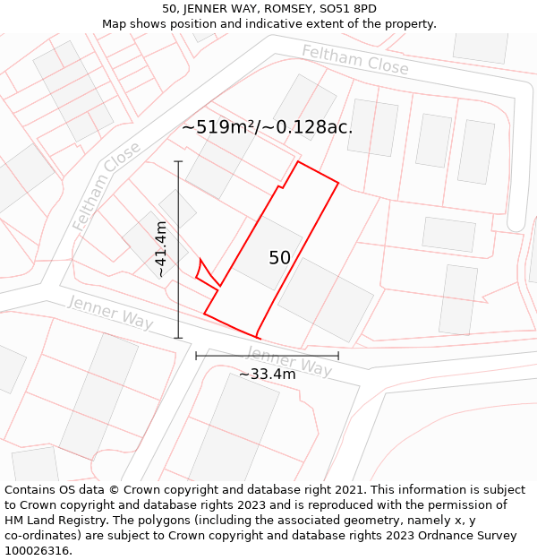 50, JENNER WAY, ROMSEY, SO51 8PD: Plot and title map