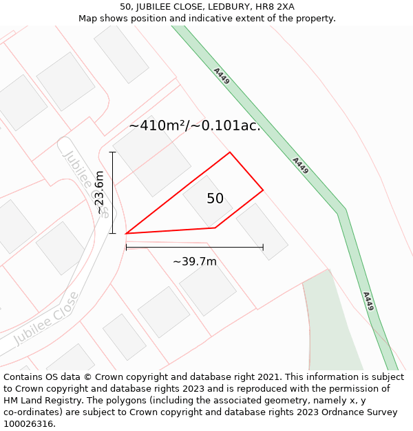 50, JUBILEE CLOSE, LEDBURY, HR8 2XA: Plot and title map