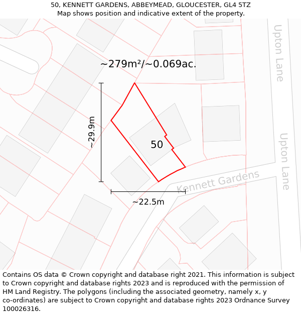 50, KENNETT GARDENS, ABBEYMEAD, GLOUCESTER, GL4 5TZ: Plot and title map