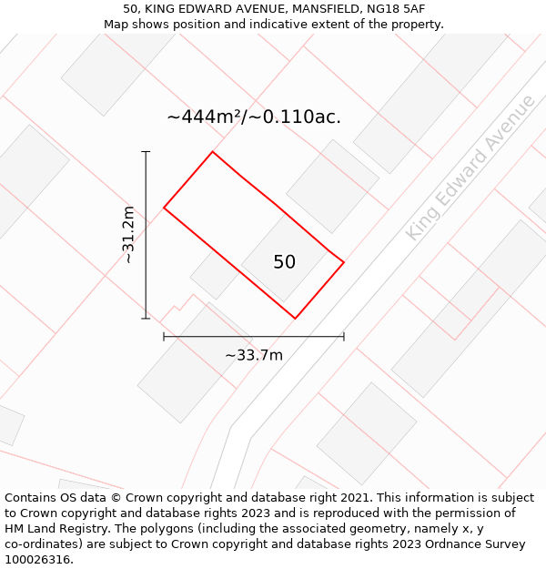 50, KING EDWARD AVENUE, MANSFIELD, NG18 5AF: Plot and title map