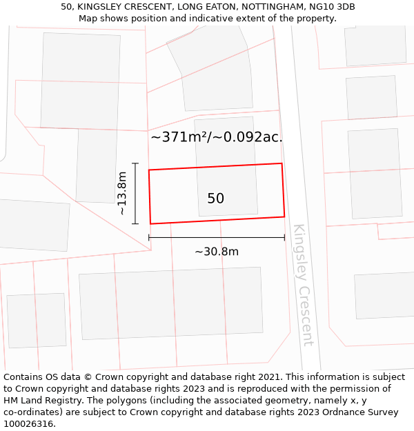 50, KINGSLEY CRESCENT, LONG EATON, NOTTINGHAM, NG10 3DB: Plot and title map