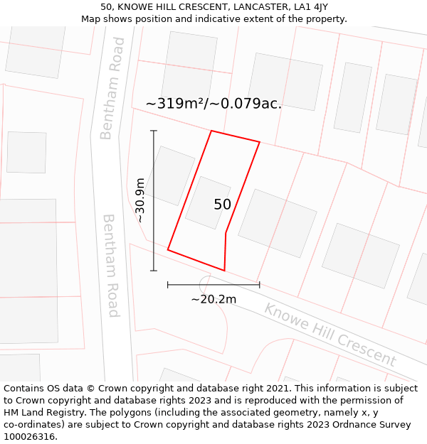 50, KNOWE HILL CRESCENT, LANCASTER, LA1 4JY: Plot and title map